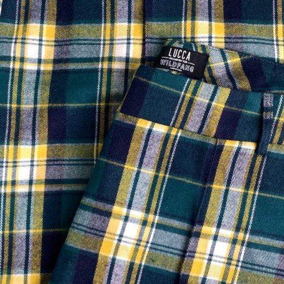 Lucca X Wildfang Green and Yellow Plaid Wide Leg Trousers Size:M - Picture 12 of 12